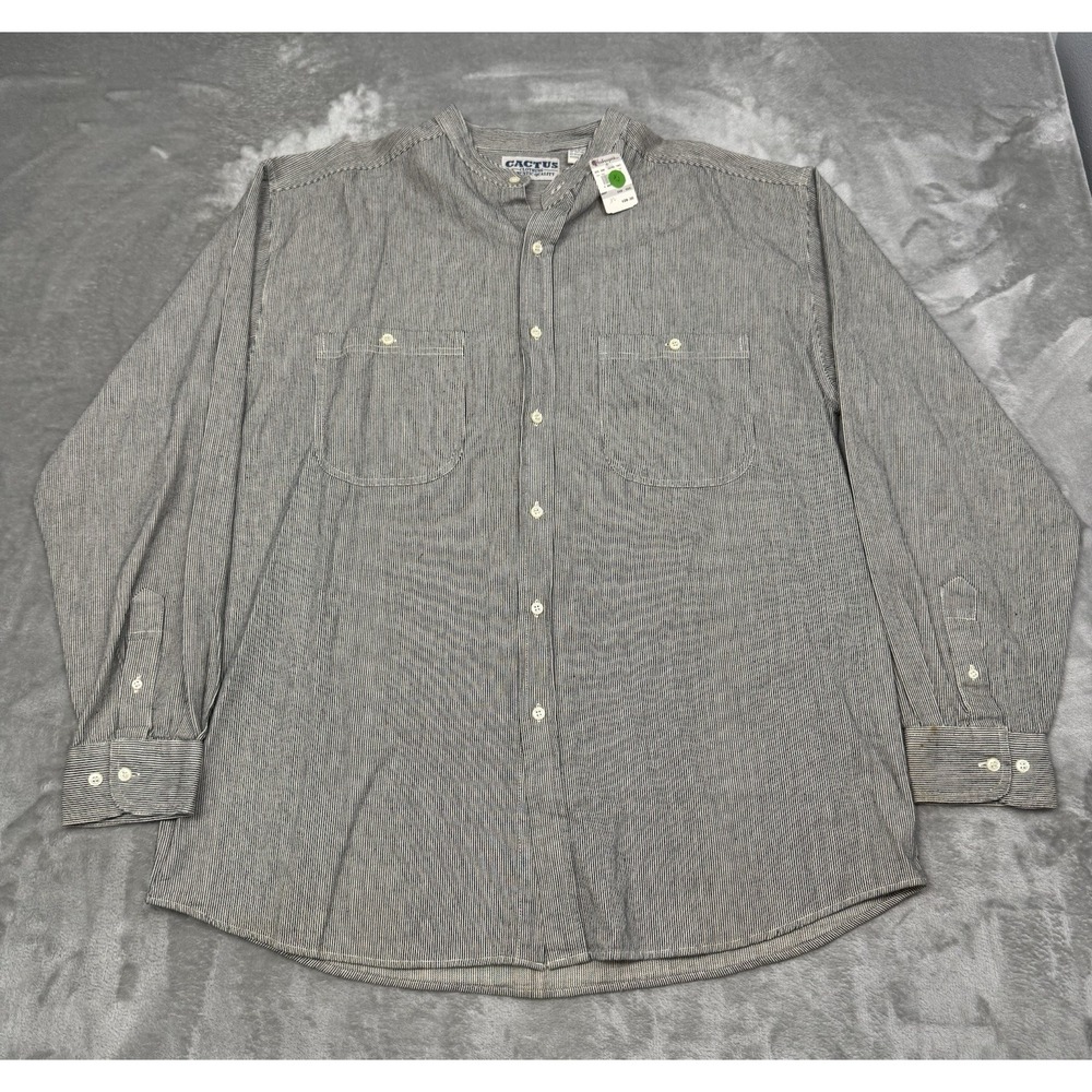 Vintage Cactus Western Shirt Mens XL Long Sleeve Striped Button Down Cowboy Work